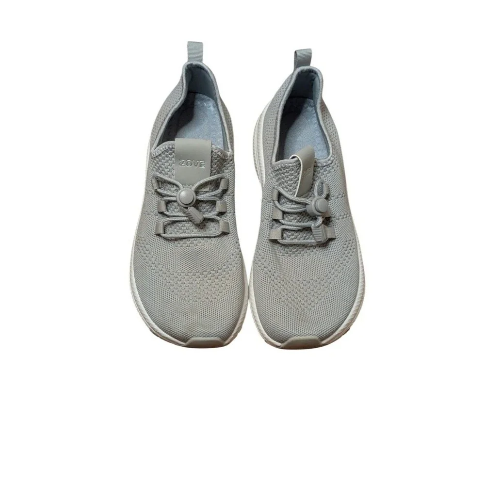 ZOVE Wide Toe Box Walking Shoes Gray Women's No-Tie Bungee Sneakers Size 43